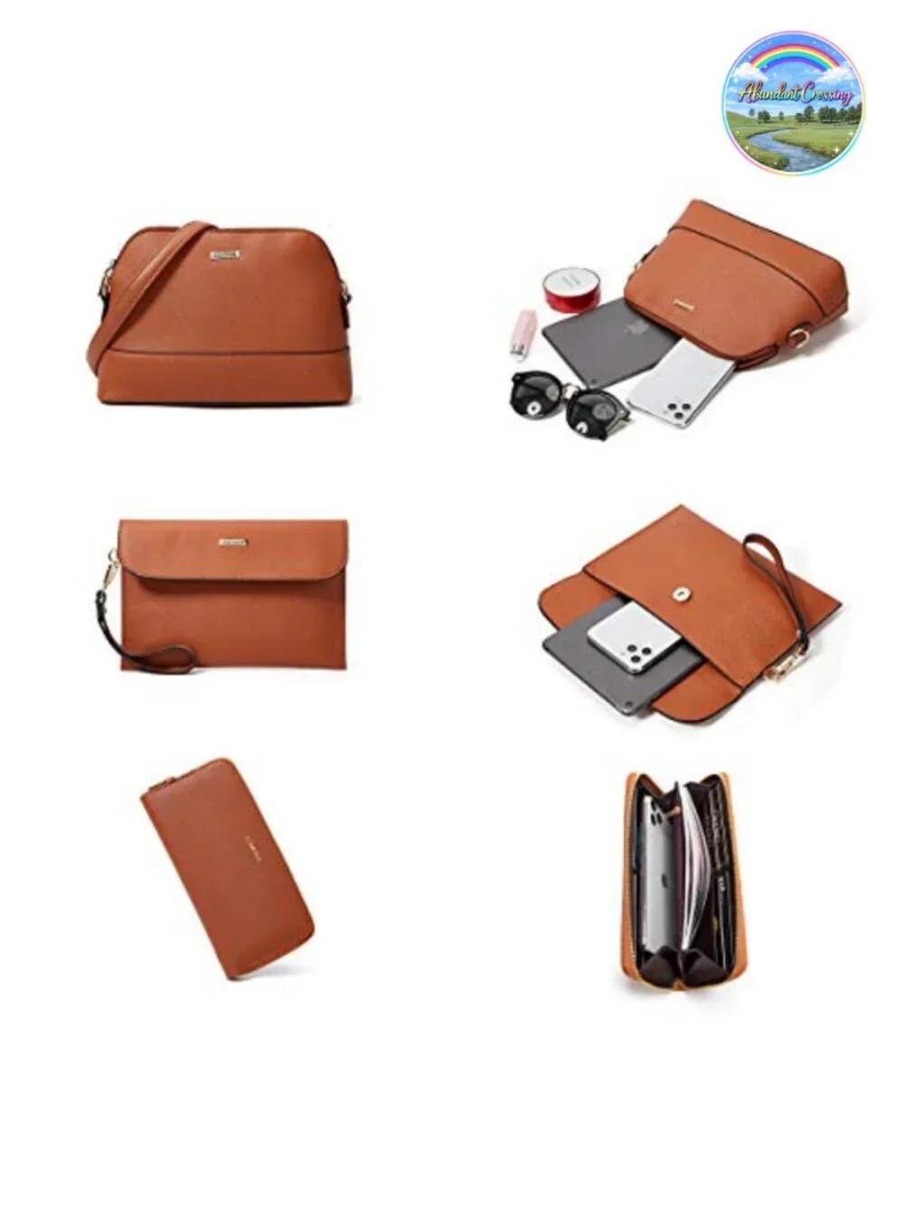 Vegan Leather Satchel Handbag Set with Wallet Clutch and Card Holder